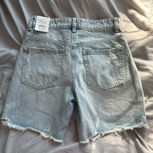 Zara Loose Fit Bermuda Patchwork Jean Shorts - Picture 3 of 3